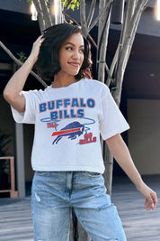 White BUFFALO BILLS GAMEDAY GOALS BOXY FIT WOMEN'S CROP TEE - On Model Front View | Gameday Couture - SOHO
