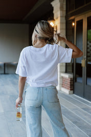 White BUFFALO BILLS GAMEDAY GOALS BOXY FIT WOMEN'S CROP TEE - Back View On Model | Gameday Couture - SOHO