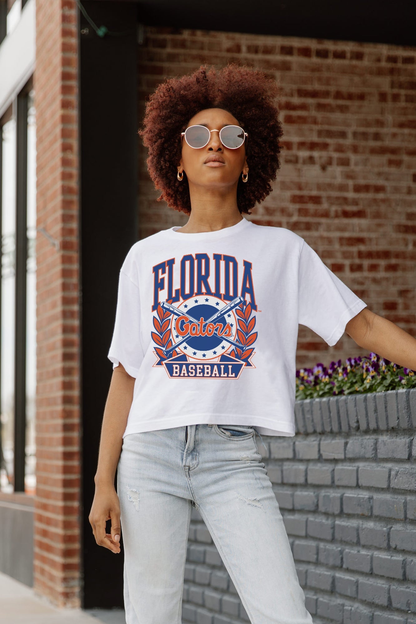 FLORIDA GATORS BASES LOADED BOXY FIT WOMEN'S CROP TEE - Portrait Front View | Gameday Couture - SOHO