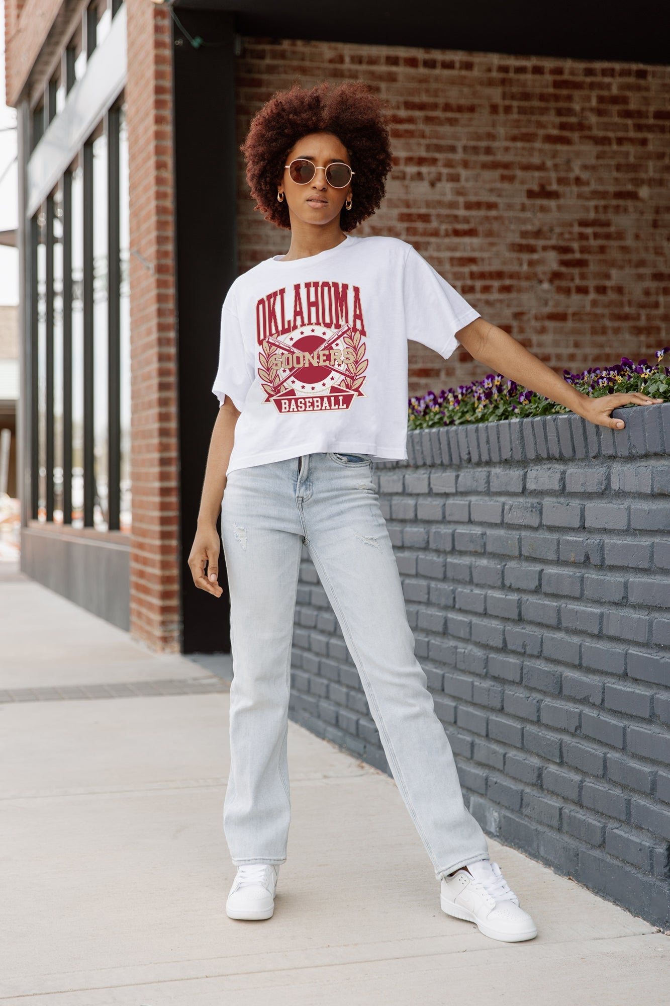 White OKLAHOMA SOONERS Bases Loaded Boxy Fit Women's Crop Tee - Lifestyle | Gameday Couture - SOHO