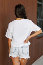 White Seattle Seahawks CLAIM TO FAME Boxy-Fit Crop Tee - Back View Drop Shoulder Detail | Gameday Couture - SOHO