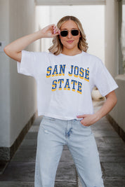 SAN JOSE STATE SPARTANS CLAIM TO FAME BOXY FIT WOMEN'S CROPPED TEE