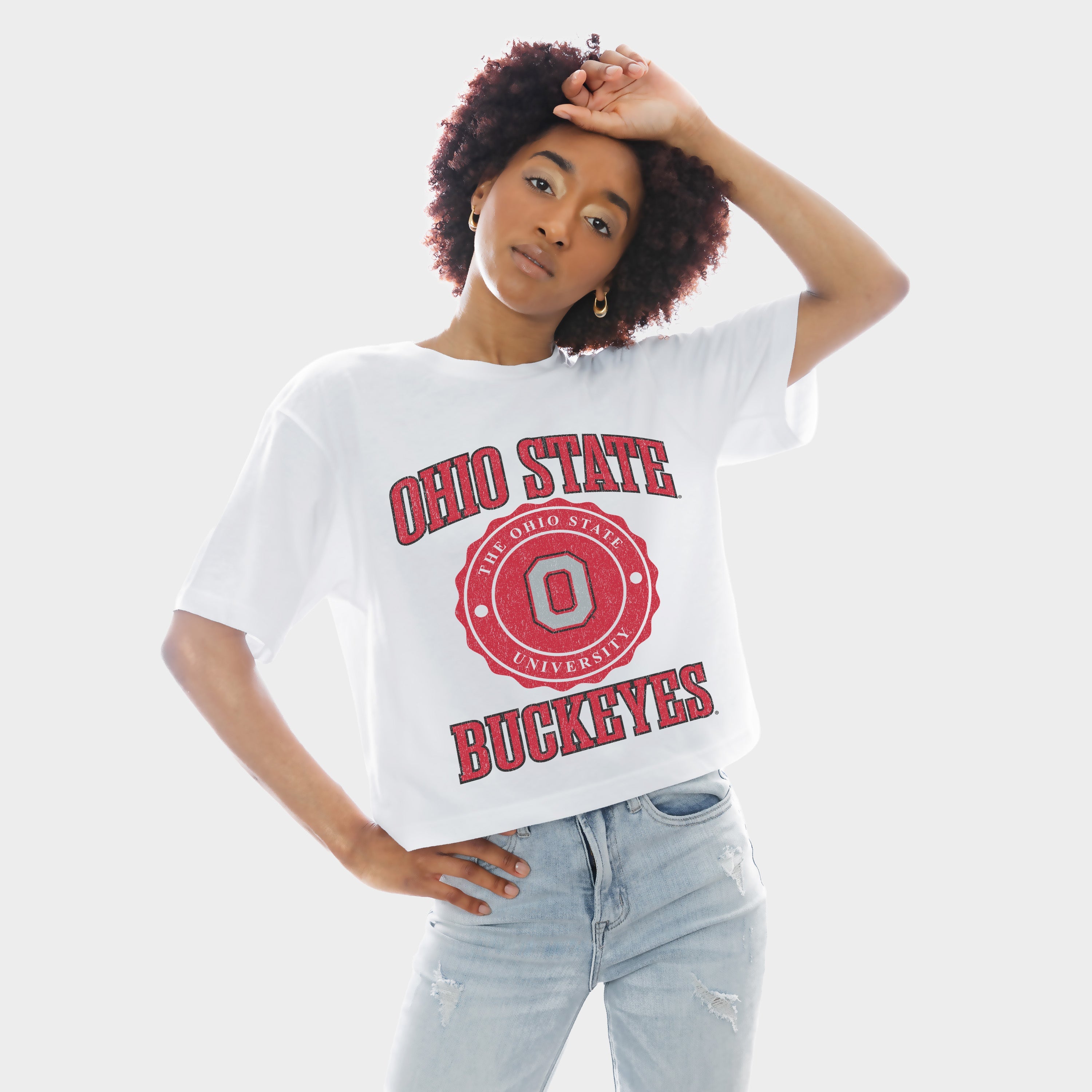 OHIO STATE BUCKEYES RETRO PLAY BOXY FIT CROPPED TEE
