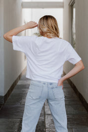 White SOUTHERN MISS GOLDEN EAGLES Claim To Fame Boxy-Fit Crop Tee - Back View On Model | Gameday Couture - SOHO