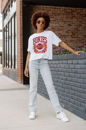 White VIRGINIA TECH HOKIES BASES LOADED BOXY FIT Women's Crop Tee - Full Body View | Gameday Couture - SOHO
