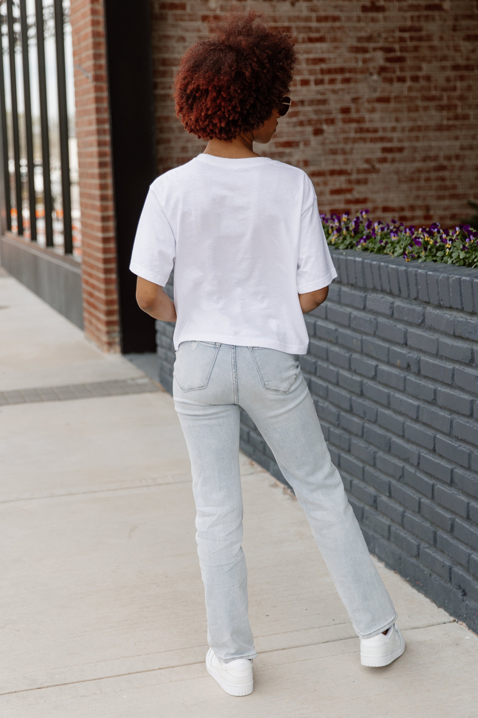 White VIRGINIA TECH HOKIES BASES LOADED BOXY FIT Women's Crop Tee - Back View | Gameday Couture - SOHO