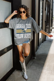 Grey Georgia Tech Yellow Jackets On The Ball Mini Rhinestone Tee - Side Lean Styled Look | Gameday Couture - SOHO