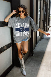 Grey Nevada Wolf Pack On The Ball Mini Rhinestone Tee - Back View On Model, Oversized Fit | Gameday Couture - SOHO