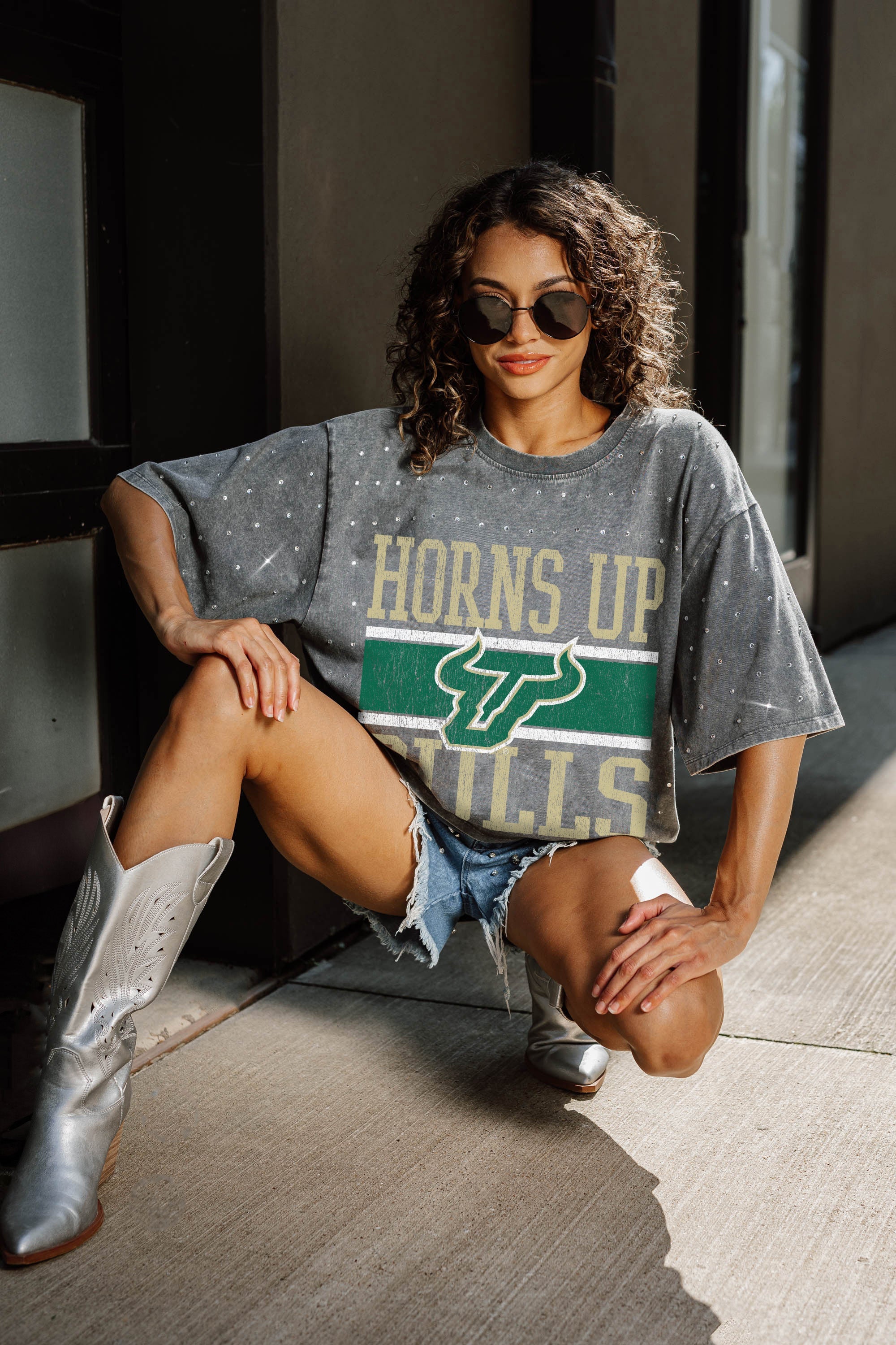 SOUTH FLORIDA BULLS ON THE BALL MINI RHINESTONE SHORT SLEEVE CLASSIC TEE