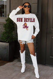 White ARIZONA STATE SUN DEVILS BIG GOALS OVERSIZED Long Sleeve Tee - Front View | Gameday Couture - SOHO
