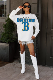 White UCLA BRUINS BIG GOALS OVERSIZED LONG SLEEVE TEE - Front View On Model | Gameday Couture - SOHO