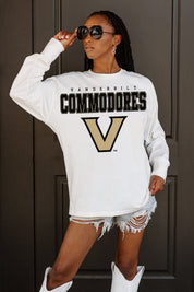 White VANDERBILT COMMODORES BIG GOALS OVERSIZED LONG SLEEVE TEE - Front Logo Detail | Gameday Couture - SOHO