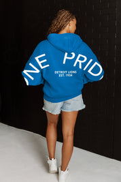 Blue Detroit Lions Never Stop Oversized Premium Hoodie - Styled Seated Look | Gameday Couture - SOHO