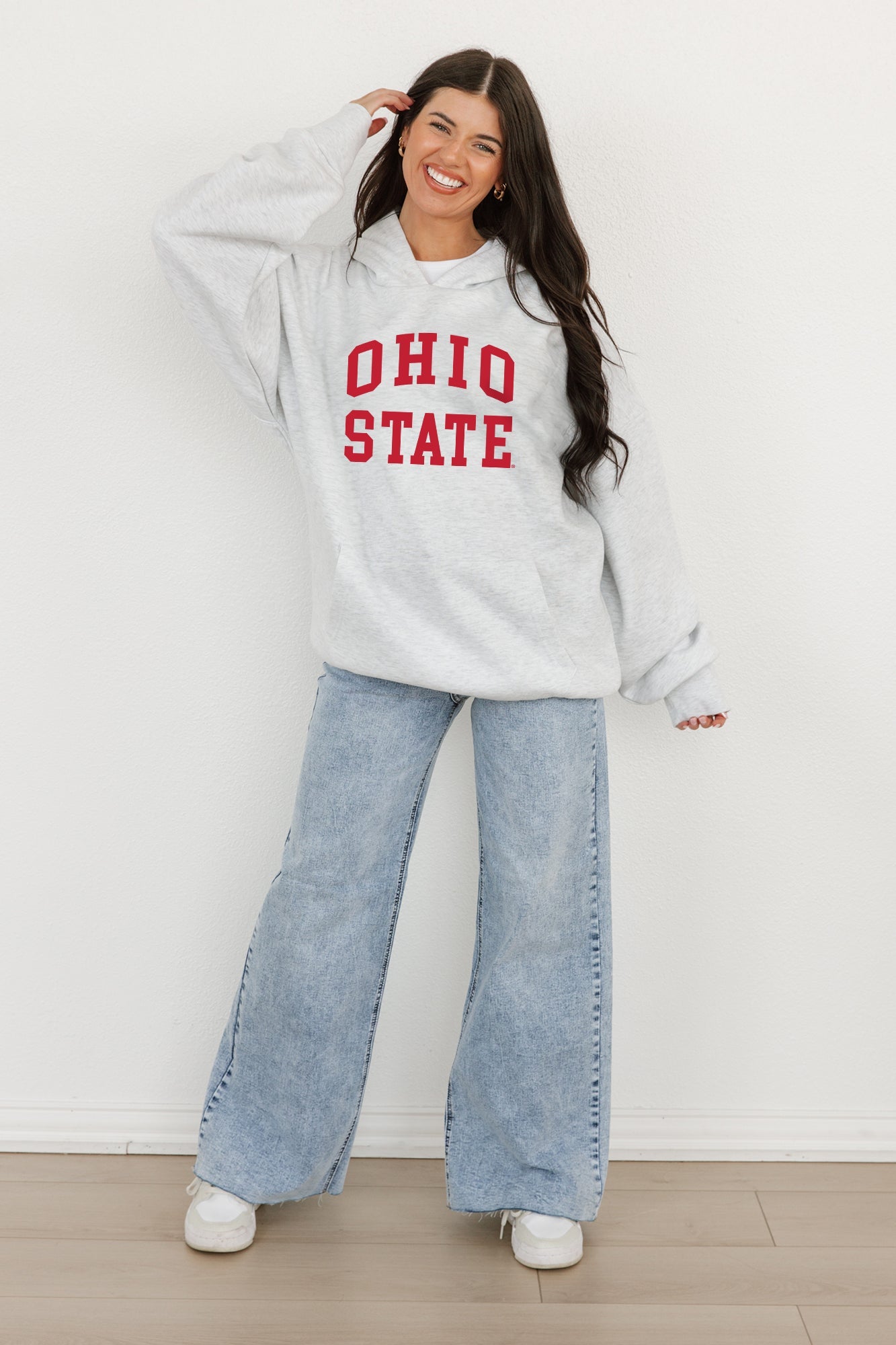 Ash Ohio State Buckeyes All-Star Style Oversized Hoodie by Madi Prewett Troutt - Front On Model | Gameday Couture - SOHO