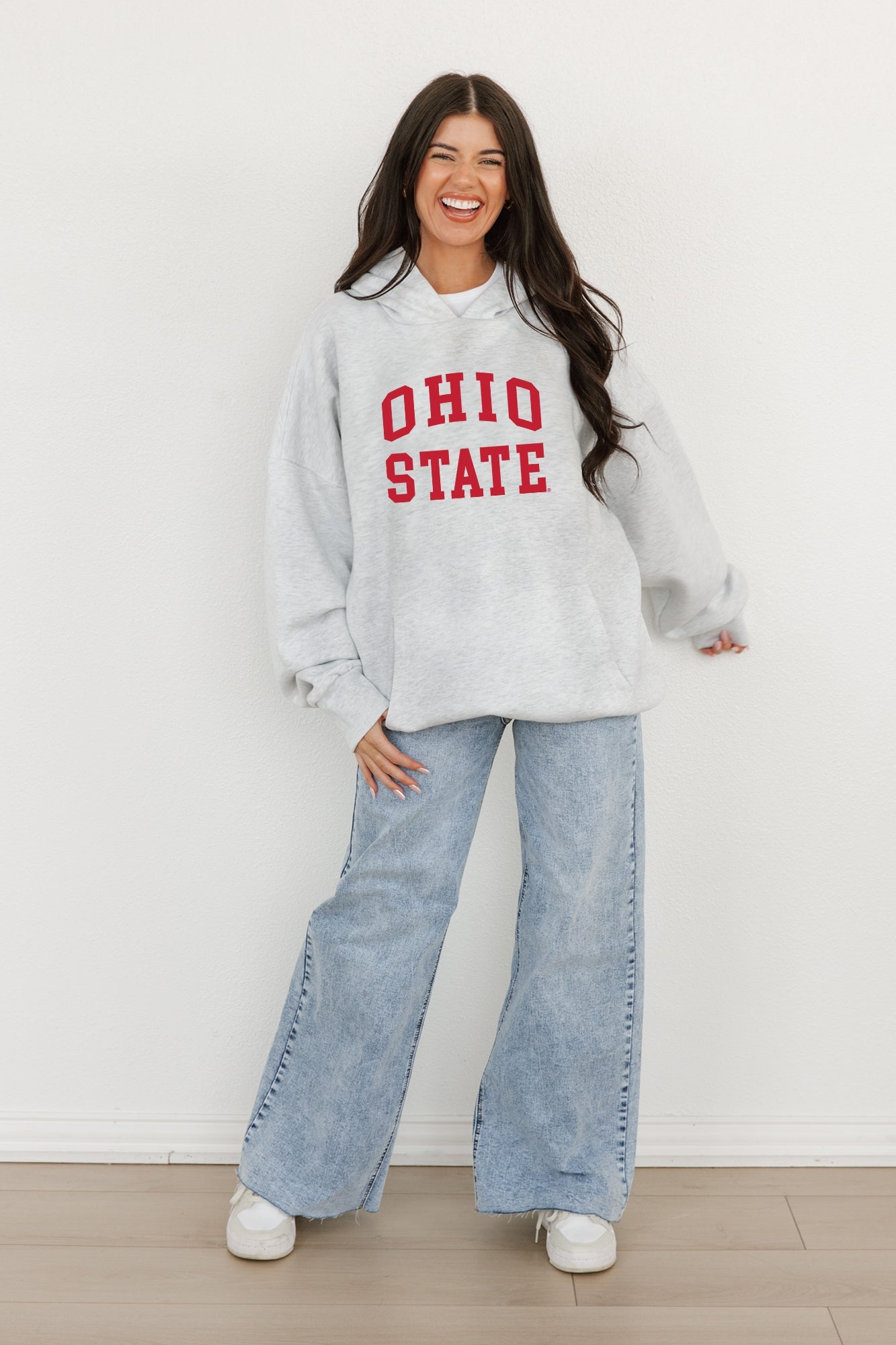 Ash Ohio State Buckeyes All-Star Style Oversized Hoodie by Madi Prewett Troutt - Back View On Model | Gameday Couture - SOHO