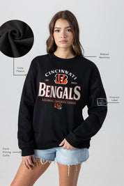 CINCINNATI BENGALS PLAYERS ONLY BLACK LABEL PREMIUM FLEECE DROP SHOULDER CREWNECK