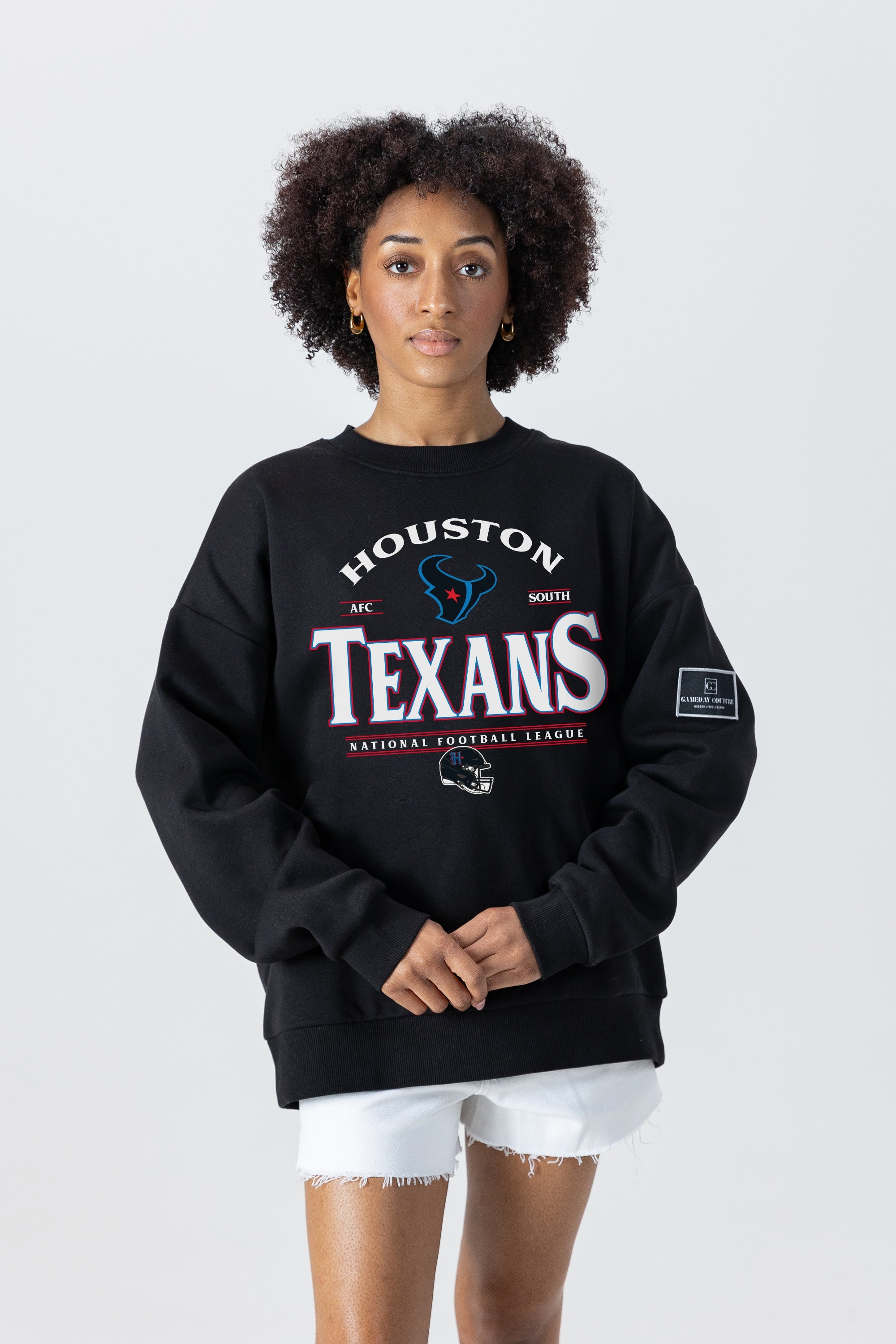 HOUSTON TEXANS PLAYERS ONLY BLACK LABEL PREMIUM FLEECE DROP SHOULDER CREWNECK