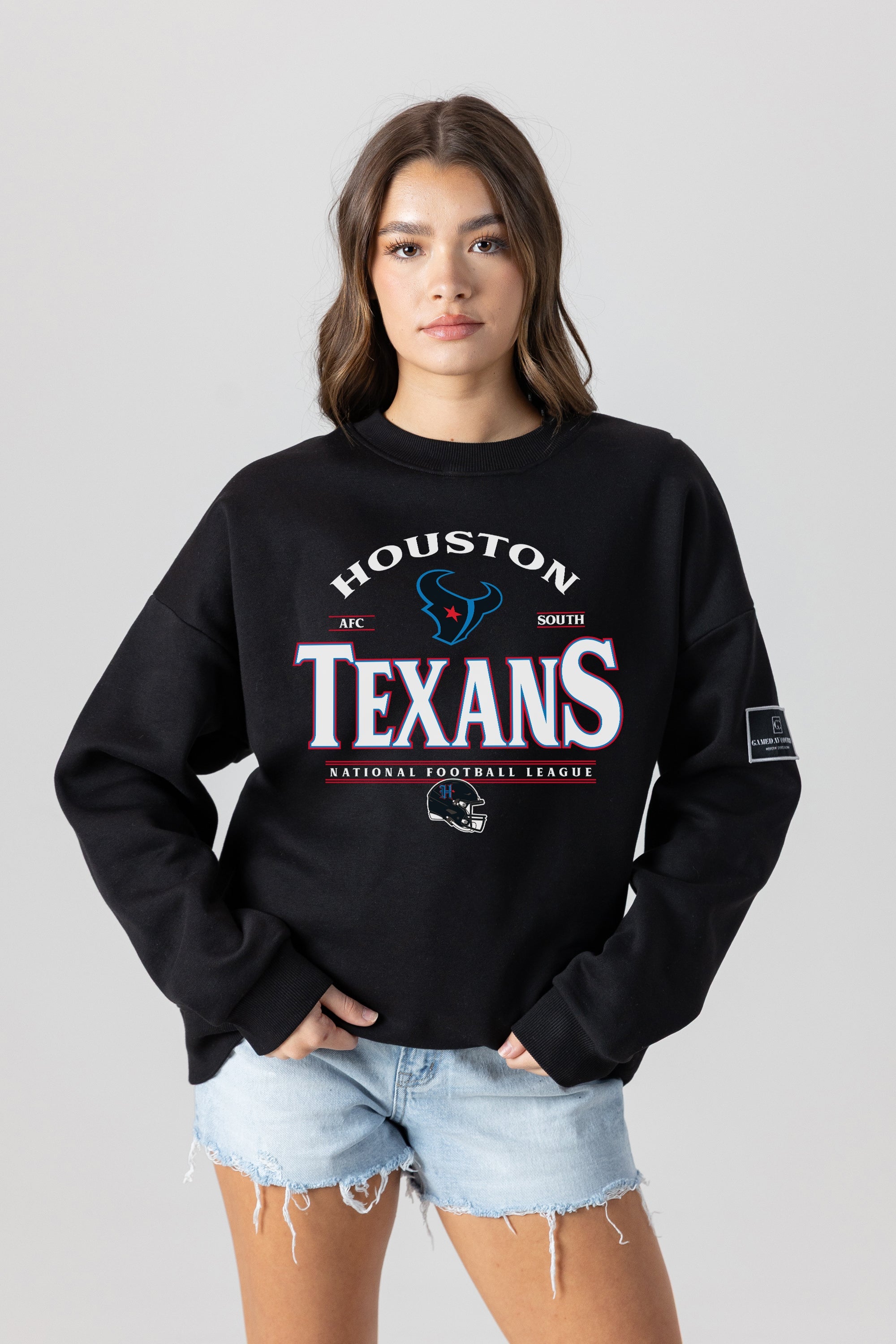HOUSTON TEXANS PLAYERS ONLY BLACK LABEL PREMIUM FLEECE DROP SHOULDER CREWNECK