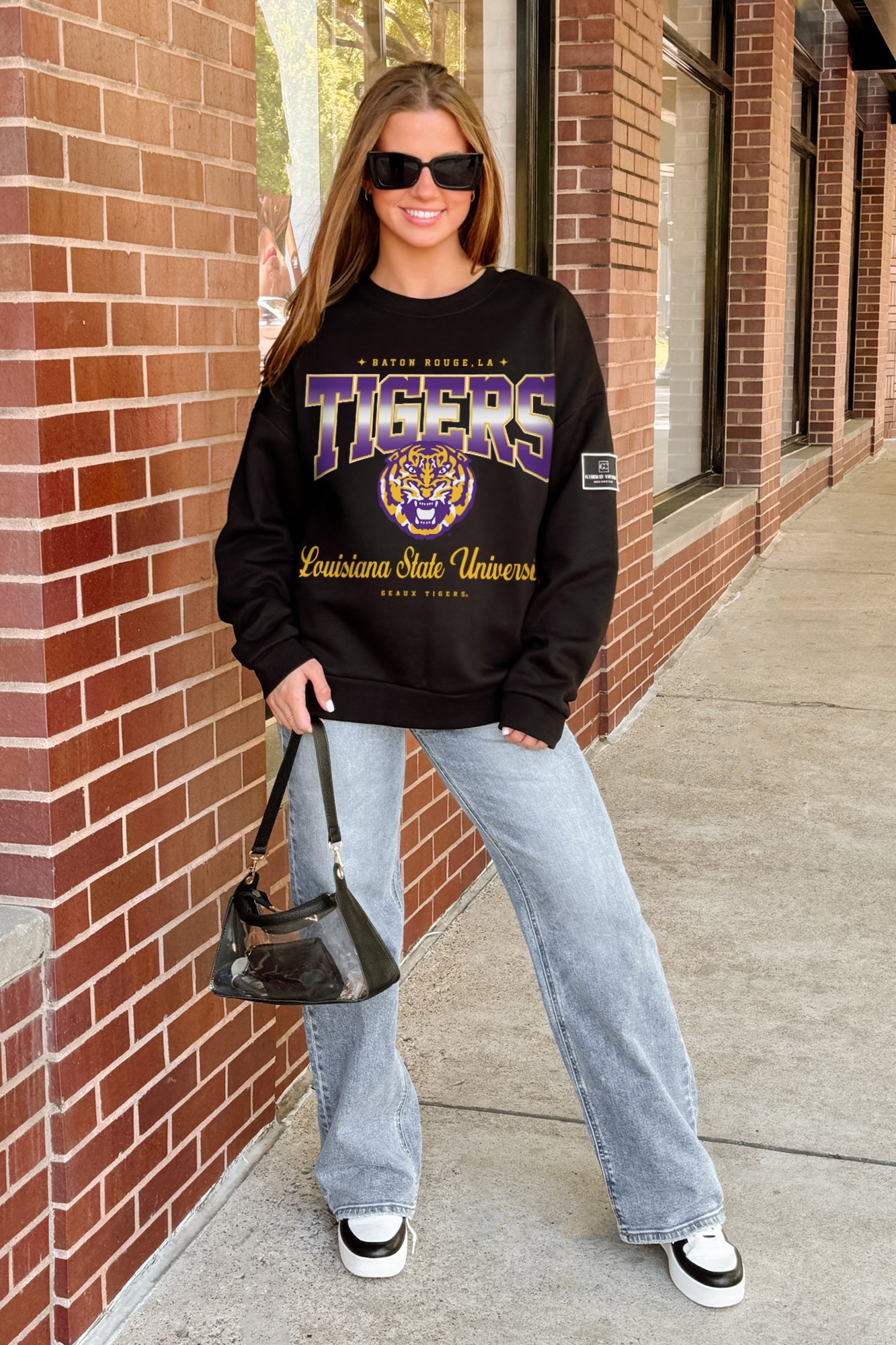 LSU TIGERS POWERHOUSE PLAY BLACK LABEL PREMIUM FLEECE CREW SWEATSHIRT