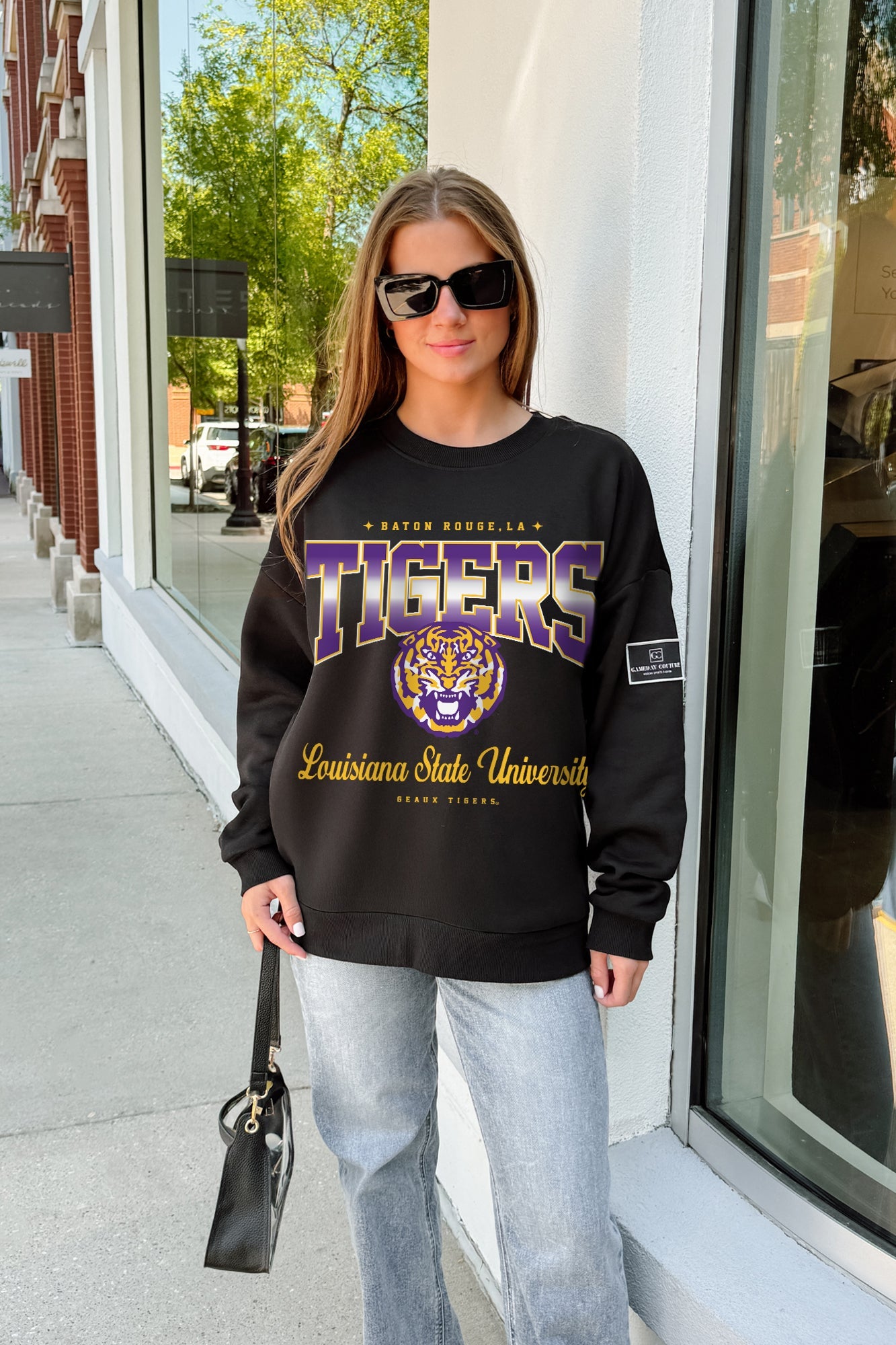 LSU TIGERS POWERHOUSE PLAY BLACK LABEL PREMIUM FLEECE CREW SWEATSHIRT