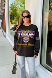 LSU TIGERS POWERHOUSE PLAY BLACK LABEL PREMIUM FLEECE CREW SWEATSHIRT