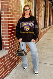 LSU TIGERS POWERHOUSE PLAY BLACK LABEL PREMIUM FLEECE CREW SWEATSHIRT