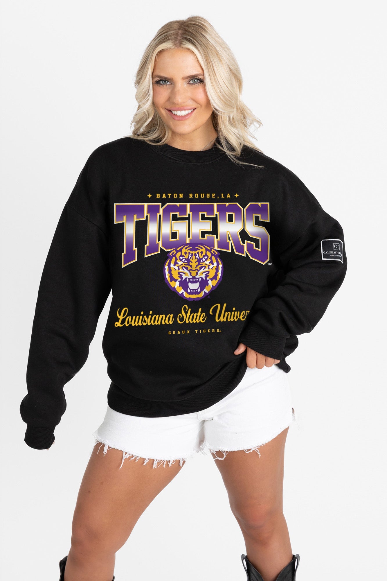 LSU TIGERS POWERHOUSE PLAY BLACK LABEL PREMIUM FLEECE CREW SWEATSHIRT