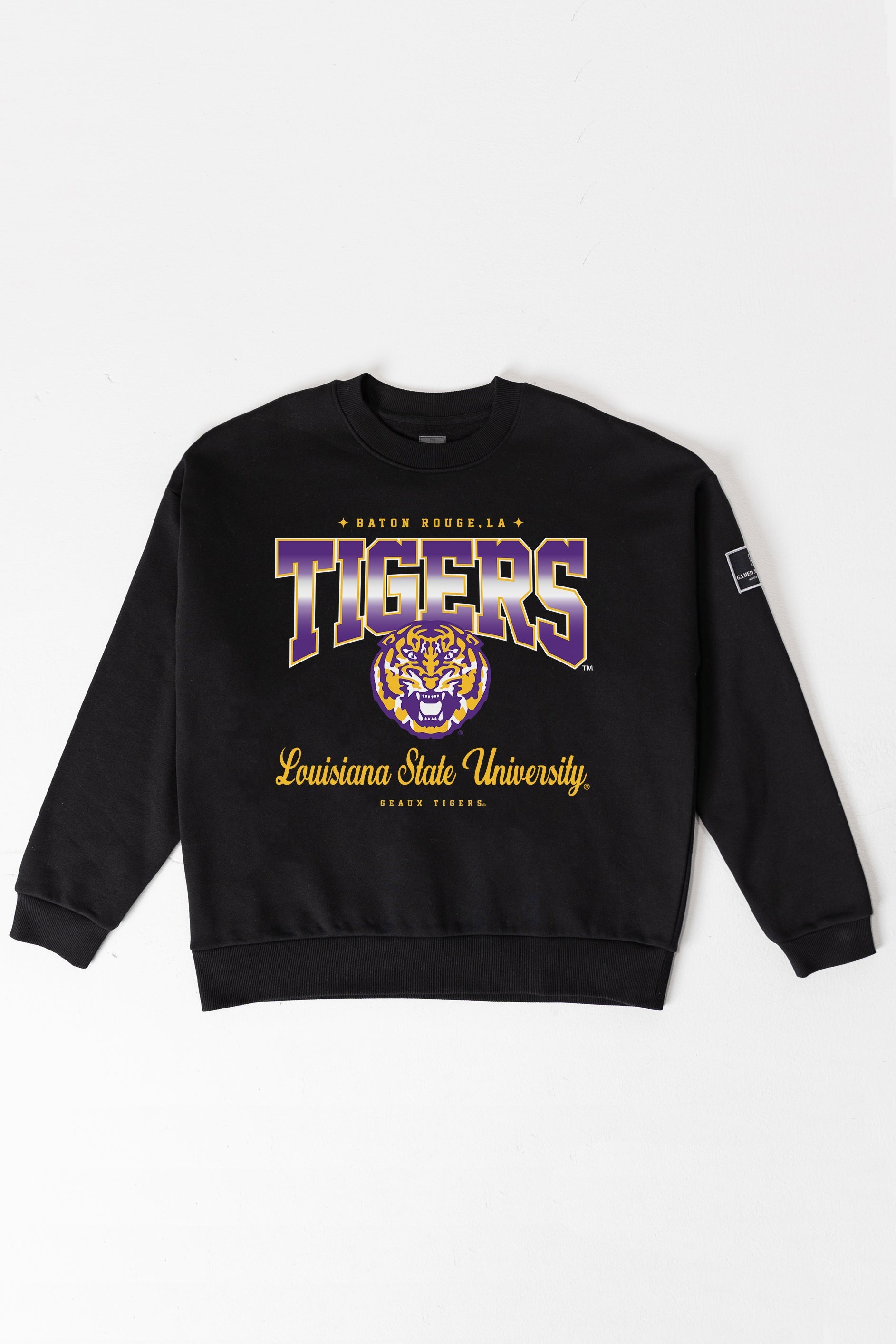 LSU TIGERS POWERHOUSE PLAY BLACK LABEL PREMIUM FLEECE CREW SWEATSHIRT