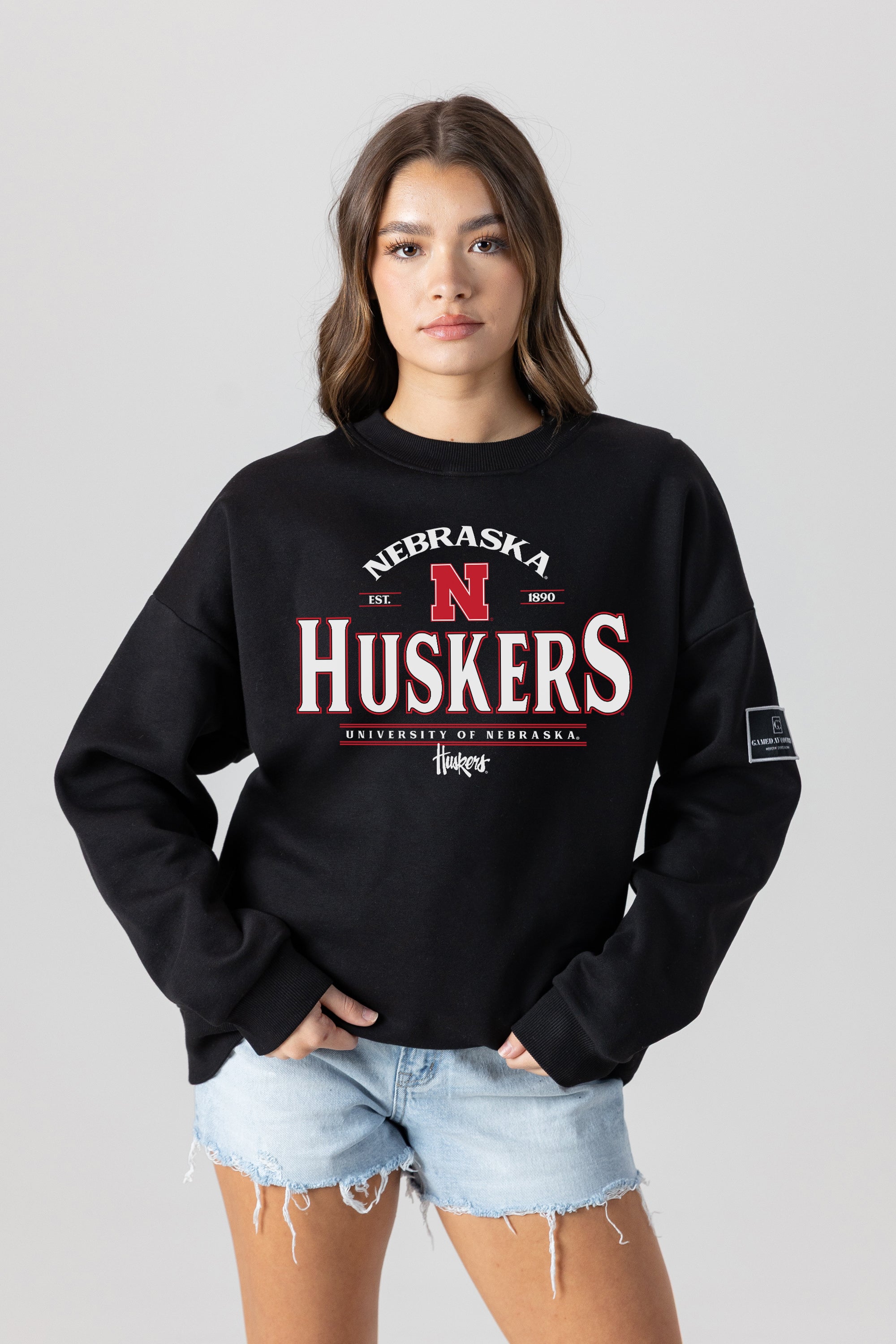 NEBRASKA CORNHUSKERS PLAYERS ONLY BLACK LABEL PREMIUM FLEECE DROP SHOULDER CREWNECK