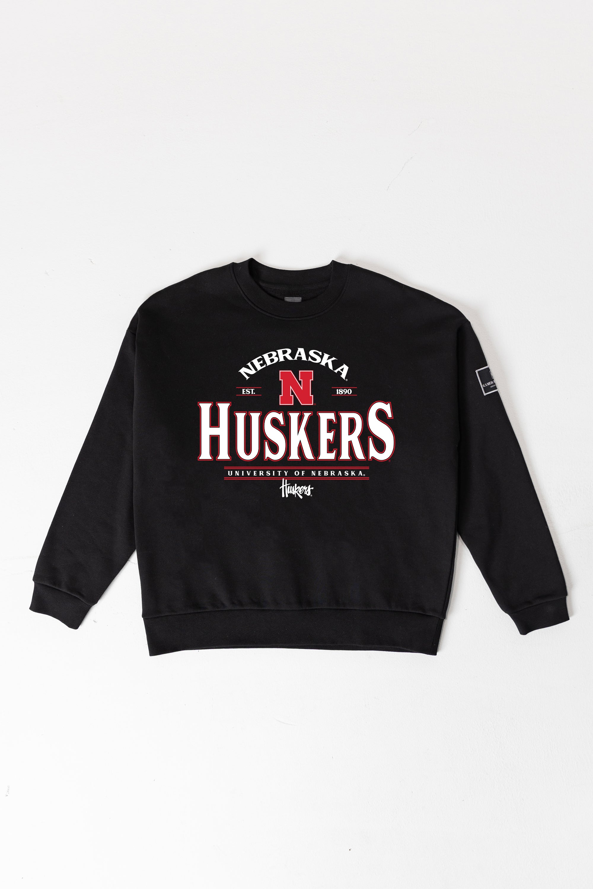 NEBRASKA CORNHUSKERS PLAYERS ONLY BLACK LABEL PREMIUM FLEECE DROP SHOULDER CREWNECK