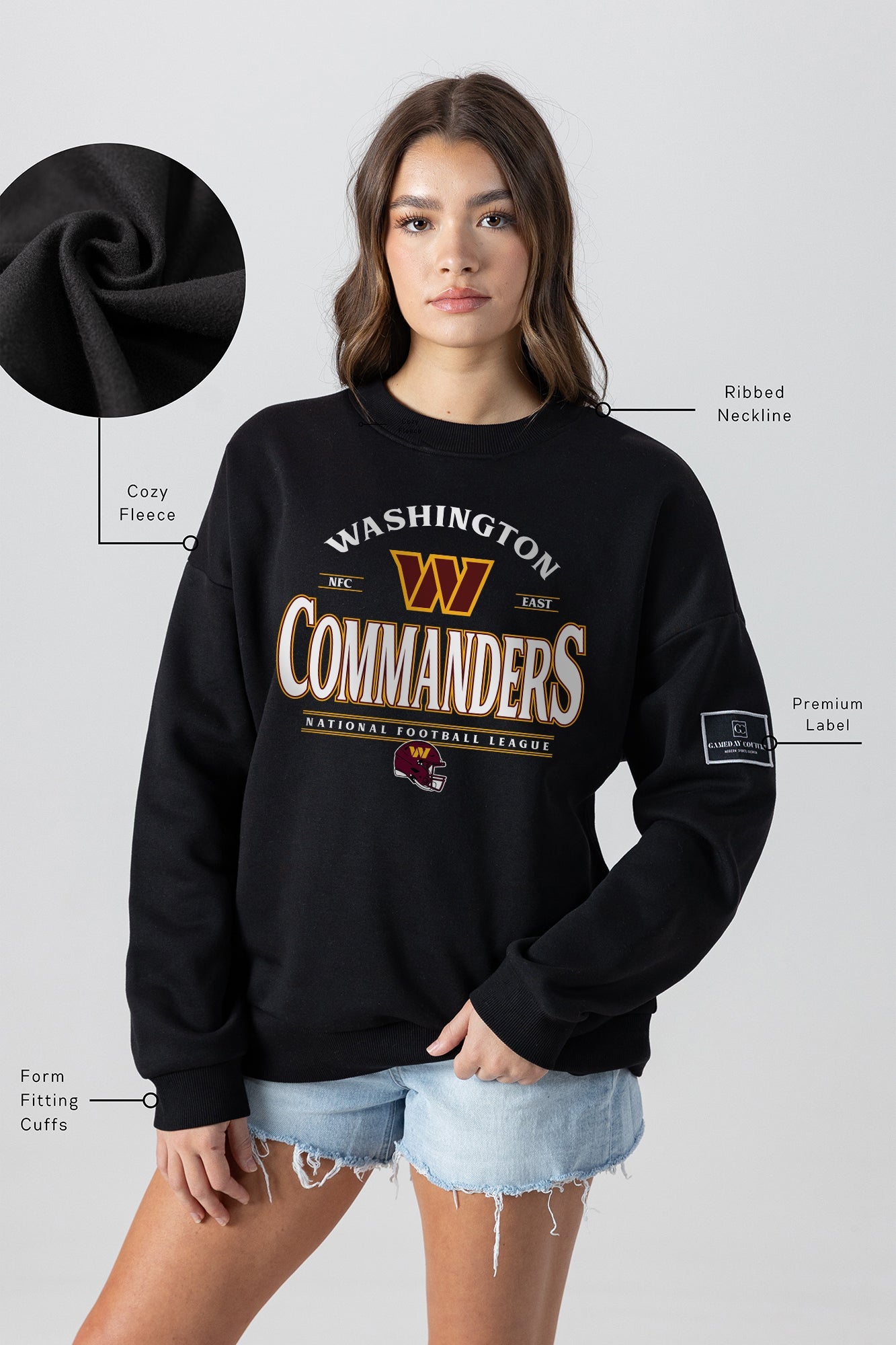 WASHINGTON COMMANDERS PLAYERS ONLY BLACK LABEL PREMIUM FLEECE DROP SHOULDER CREWNECK