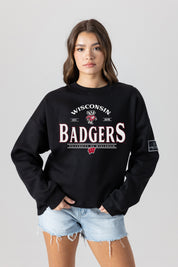 WISCONSIN BADGERS PLAYERS ONLY BLACK LABEL PREMIUM FLEECE DROP SHOULDER CREWNECK