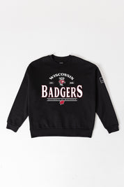 WISCONSIN BADGERS PLAYERS ONLY BLACK LABEL PREMIUM FLEECE DROP SHOULDER CREWNECK