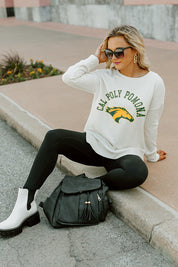 Ivory Cal Poly Pomona Broncos Side-Split Pullover - Model Sitting | Gameday Couture - SOHO