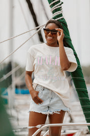 Cream Oversized Malibu California Graphic Tee - Model Styled Look | Gameday Couture - SOHO