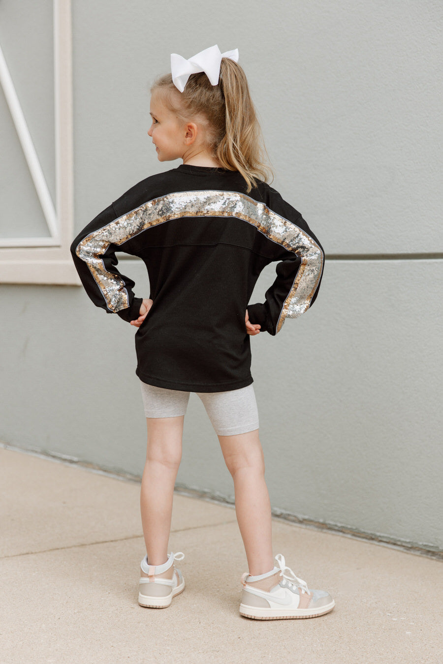 Black Northeastern Huskies GUESS WHO'S BACK Kids Sequin Pullover - Back View Sequin Yoke Detail | Gameday Couture - SOHO