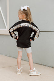 Black Northeastern Huskies GUESS WHO'S BACK Kids Sequin Pullover - Back View Sequin Yoke Detail | Gameday Couture - SOHO