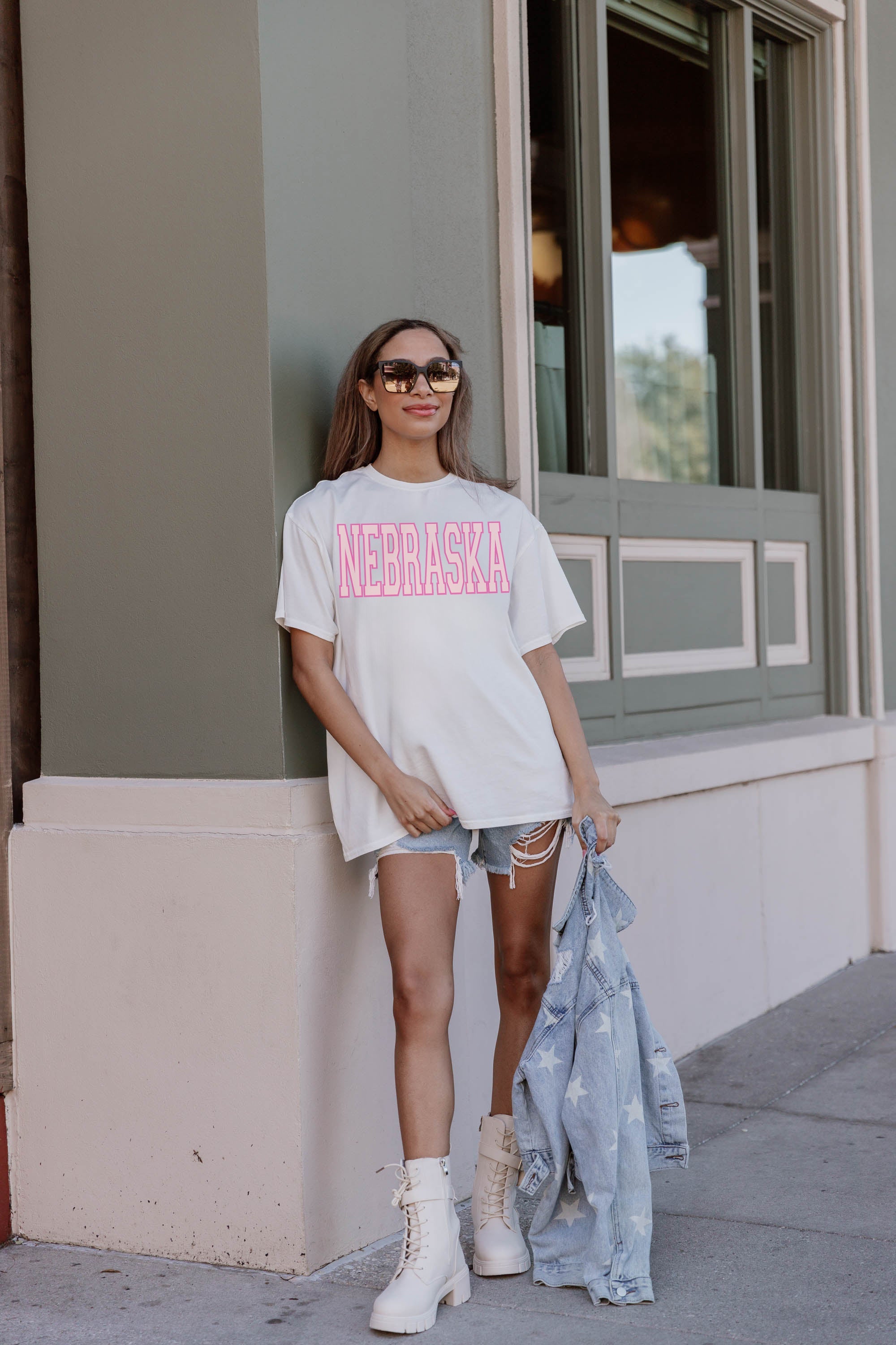 Ivory Nebraska Cornhuskers Gameday Era Oversized Crewneck Tee - Full Length Street Style Look | Gameday Couture - SOHO