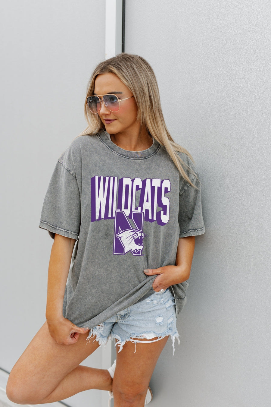 NORTHWESTERN WILDCATS SOLID DEFENSE OVERSIZED CREWNECK TEE