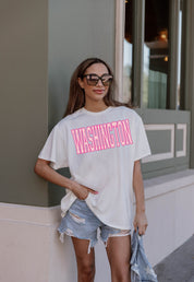 Ivory Washington Huskies Gameday Era Oversized Crewneck Tee - On Model Front View with Combat Boots | Gameday Couture - SOHO