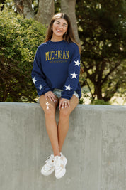 MICHIGAN WOLVERINES WINNING TEAM EMBELLISHED SLEEVE CREWNECK PULLOVER BY MADI PREWETT TROUTT