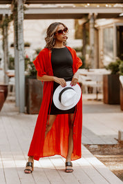 RILEY BUTTON DOWN MAXI KIMONO IN RUST - Full Length View | Gameday Couture - SOHO