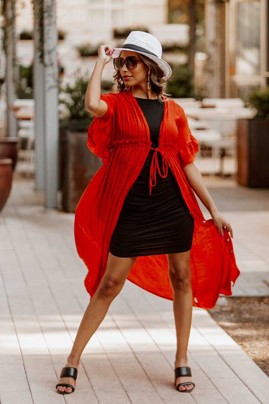 RILEY BUTTON DOWN MAXI KIMONO IN RUST - Styled Look | Gameday Couture - SOHO