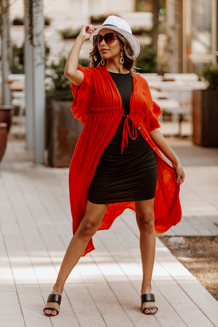 RILEY BUTTON DOWN MAXI KIMONO IN RUST - Movement Detail | Gameday Couture - SOHO