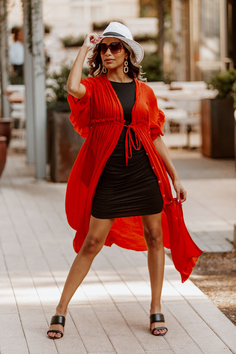 RILEY BUTTON DOWN MAXI KIMONO IN RUST - Side Profile | Gameday Couture - SOHO