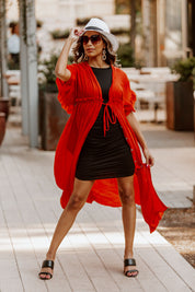 RILEY BUTTON DOWN MAXI KIMONO IN RUST - Side Profile | Gameday Couture - SOHO