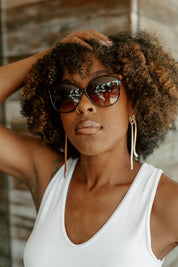 MOXI CLASSIC SUNGLASSES - Tortoiseshell On Model Portrait View | Gameday Couture - SOHO