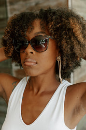 MOXI CLASSIC SUNGLASSES - Tortoiseshell On Model Front View | Gameday Couture - SOHO