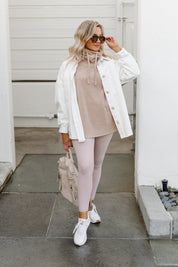 Ivory Denim Ava Oversized Shacket - Standing Front View | Gameday Couture - SOHO